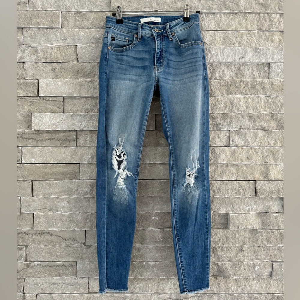 KanCan Jeans Women's 24 / 5 Blue Skinny Ankle Distressed Raw Hem Stretch Denim
